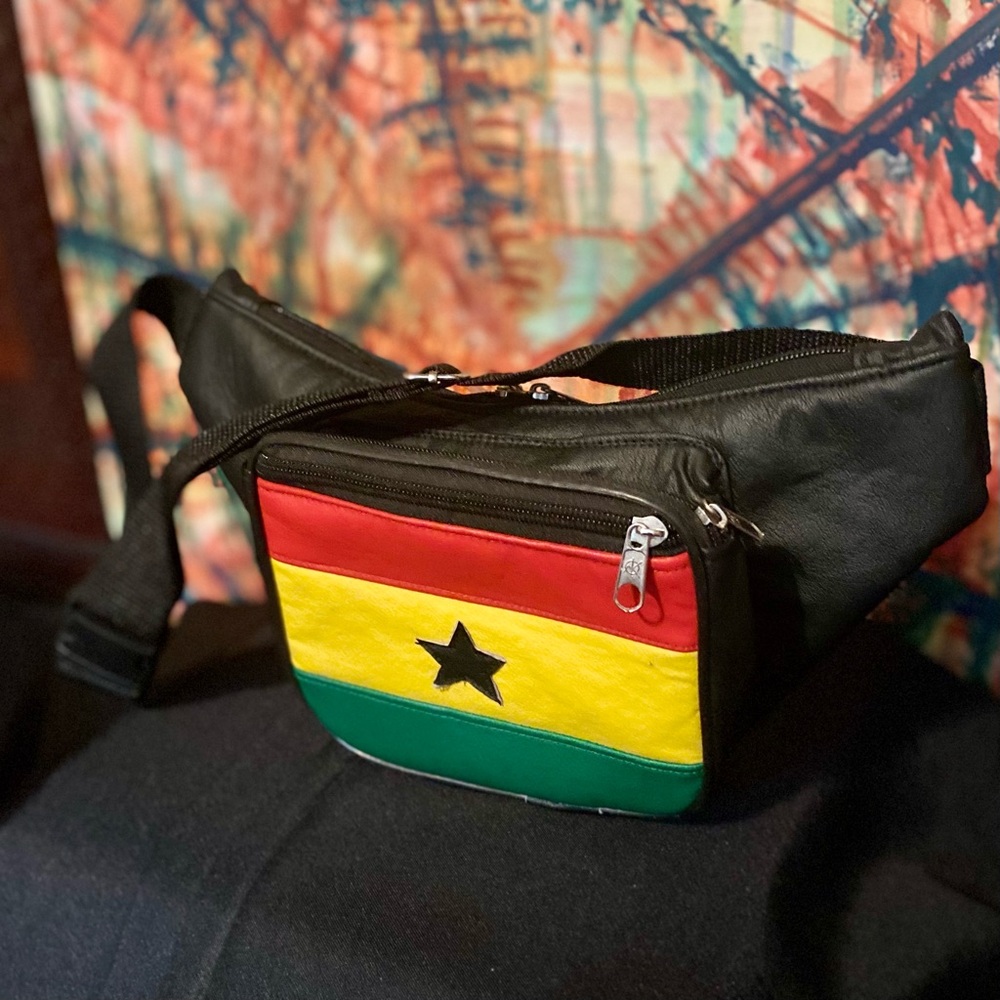 Ghana Flag Unisex Leather-Like Belt Bag - Black, Red, Yellow, Green - Picture 2 of 2